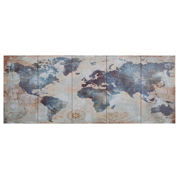 Set Tablouri Din Pânză Harta Lumii Albastru 200 x 80 cm 289253